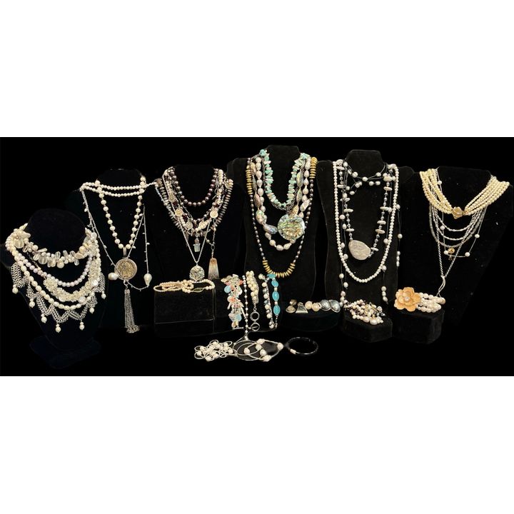 Large Collection Art Deco Pearl, Abalone & Some Sterling Silver Jewelry Assortment