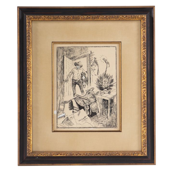 George Phippen. Cowboy Entering Barn, Pen & Ink