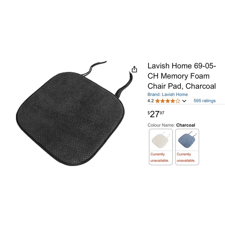 Lavish Home Memory Foam Chair Pad- Charcoal 16'' x 16''
