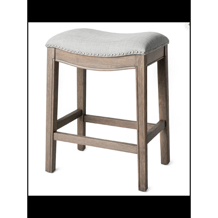 Adrien Saddle Counter Bar Height Stool (Weathered Gray Wire Brush) 26'' H
