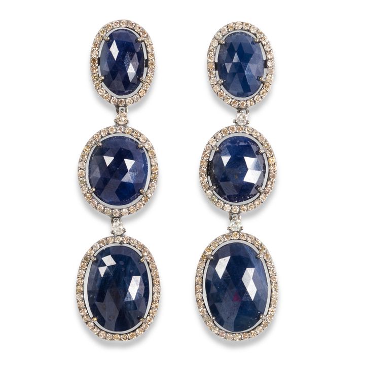 A pair of sapphire and diamond earrings