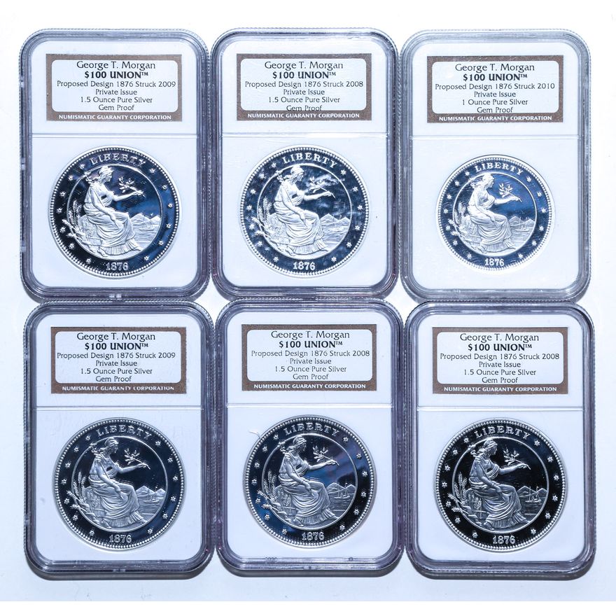 Six - $100 Unions George Morgan 1.5 Oz NGC