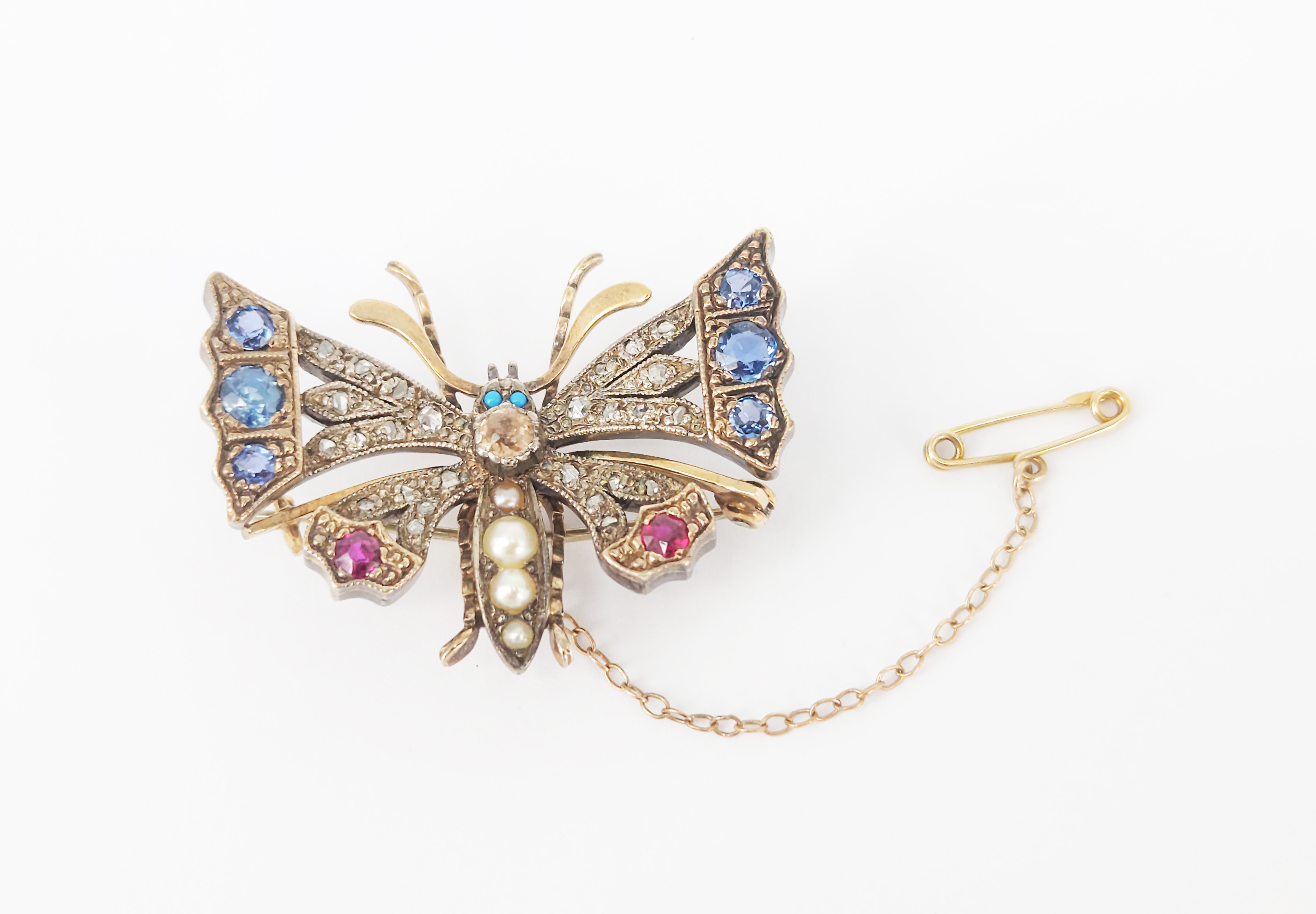 A Late Victorian Rose Gold And Silver Mounted Gem-Set Butterfly Brooch