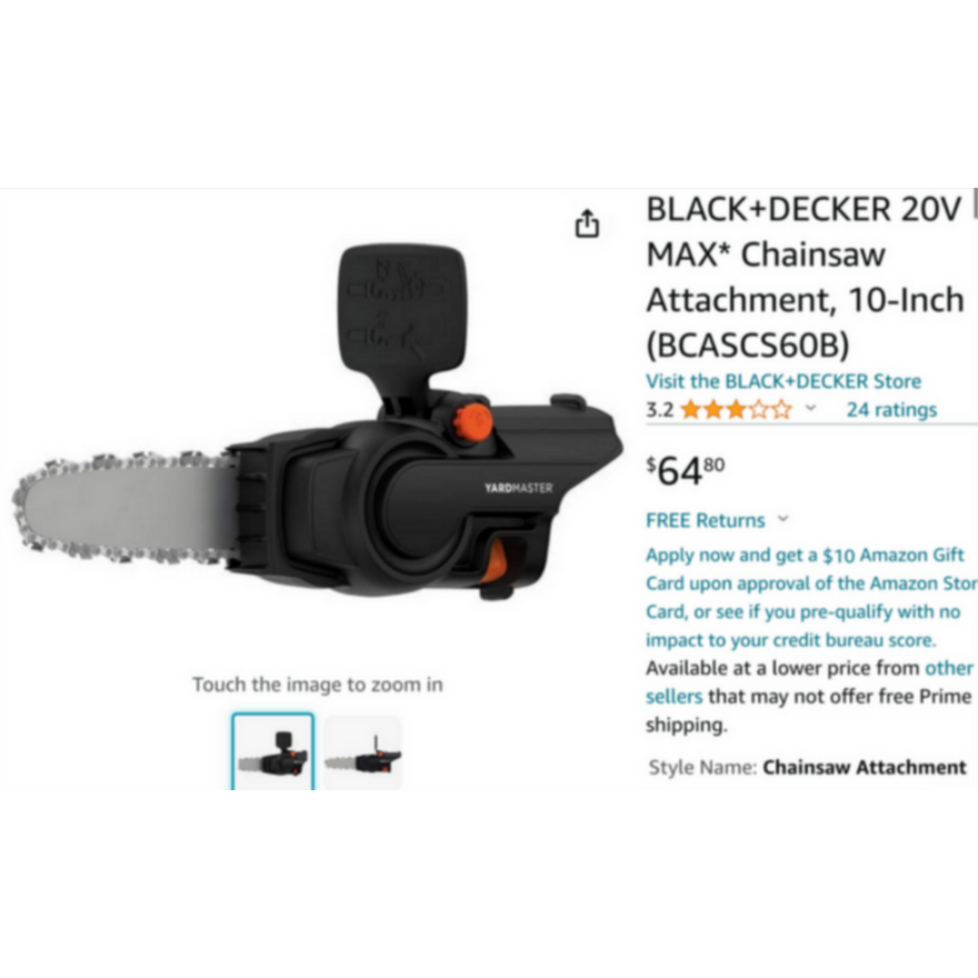 Black And Decker Bare Chainsaw Attachment BCAS60B