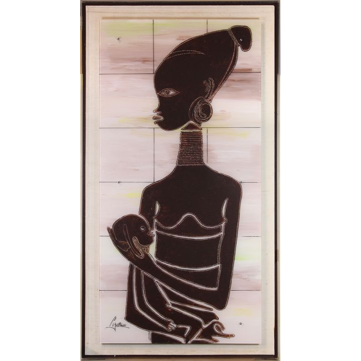 African Mother and Child, mixed media on composite