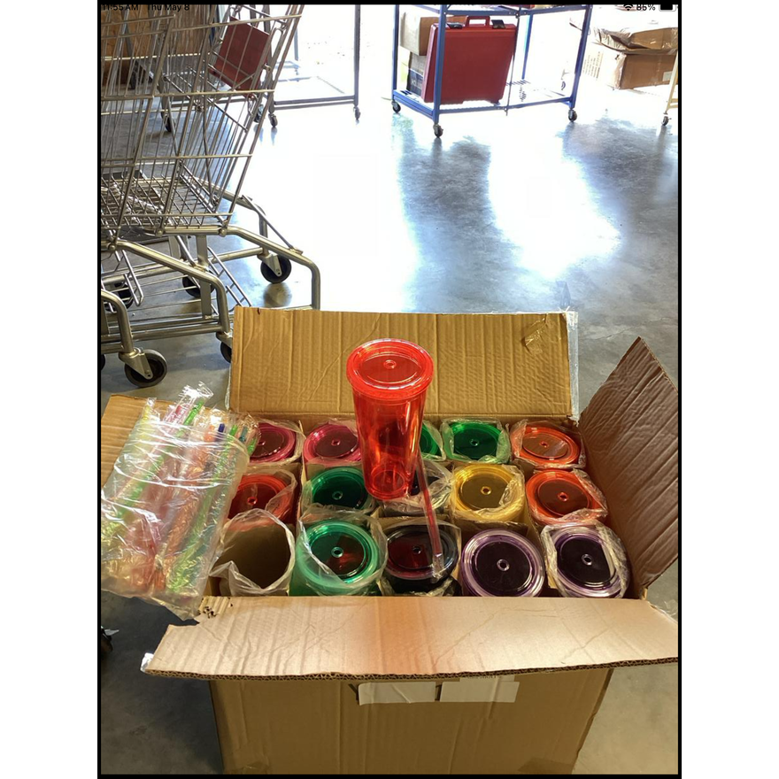 BUYING A Whole Case (30) Different Colored Cups w/ Matching Straws & Lids- 2 Of Each Color