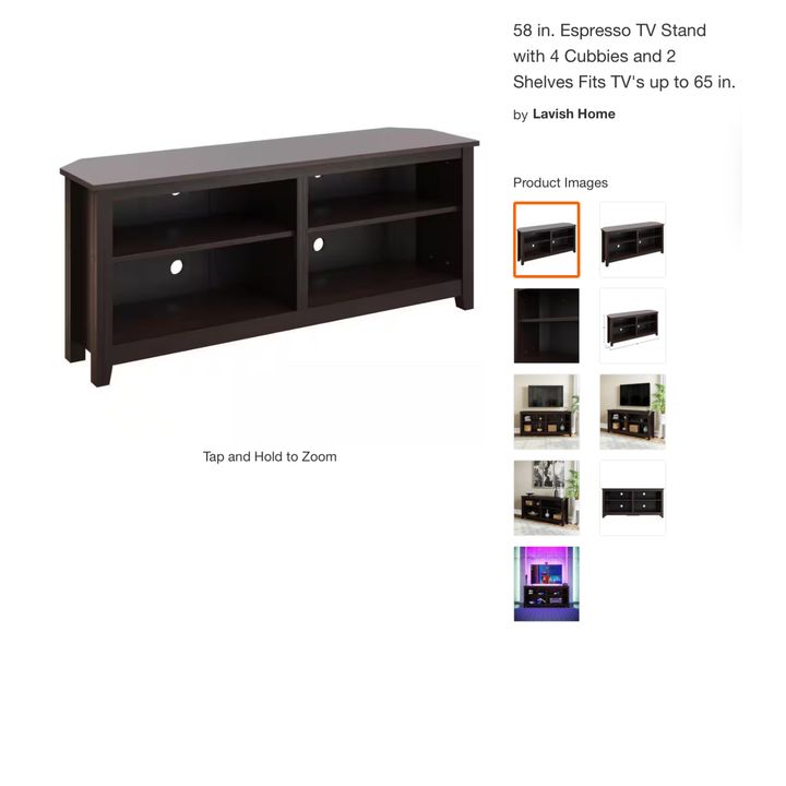 Lavish Home 58'' Espresso TV Stand w/ 4 Cubbies & 2 Shelves Fits TV's Up To 65''- 24'' H x 15.75'' W x 58'' D In Box