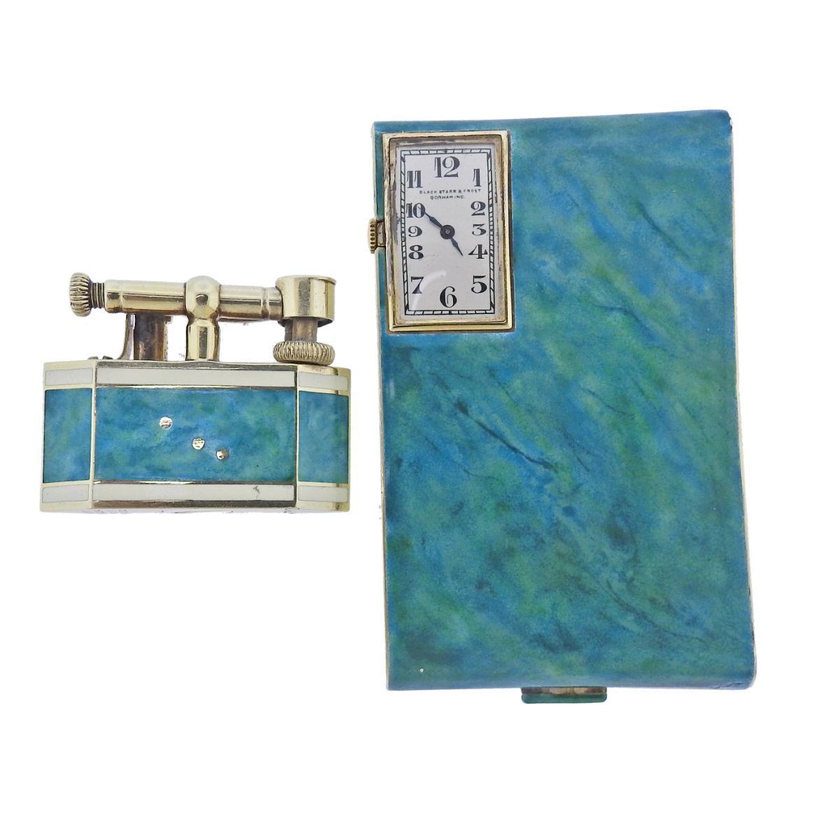 Dunhill 14k Gold Enamel Lighter Compact Watch Set Farber Auctioneers