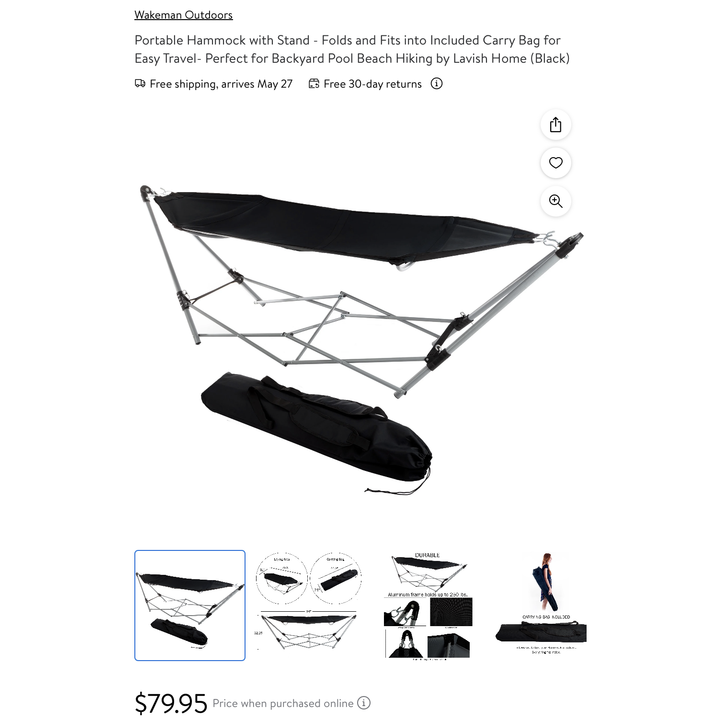 Wakeman Outdoors Black Portable Hammock with Stand (72" x 8" x 6-1/2")