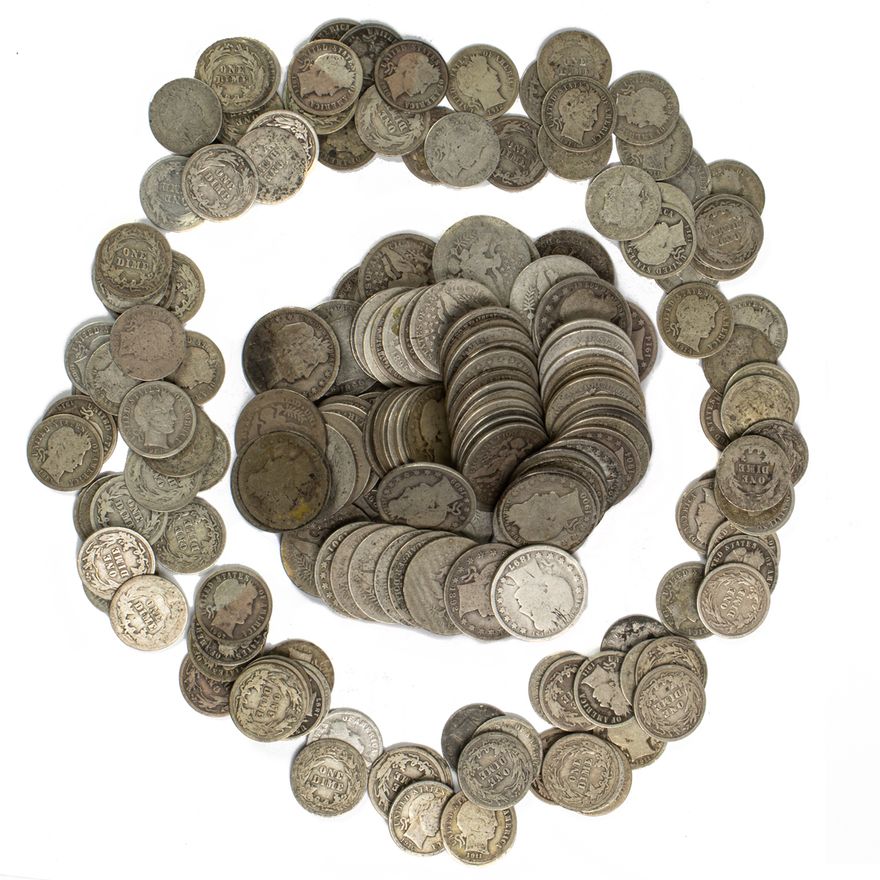 (lot of 81) Barber Head Quarters and (102) Barber Head Dimes [183 total]