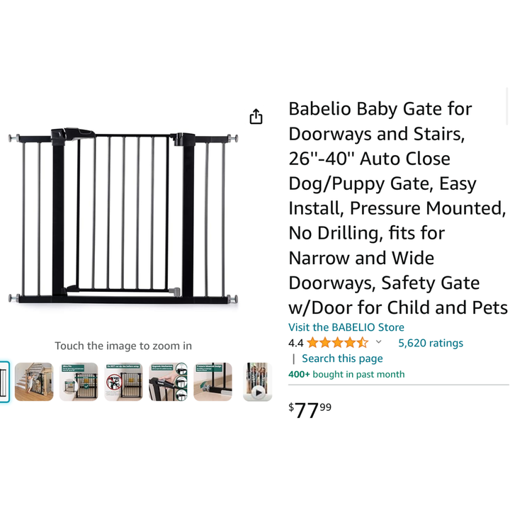 Babelio Baby Gate For Doorways And Stairs 26"-40" (Black) 30"H