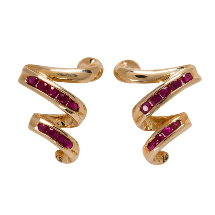 A pair of ruby and 14k gold earrings