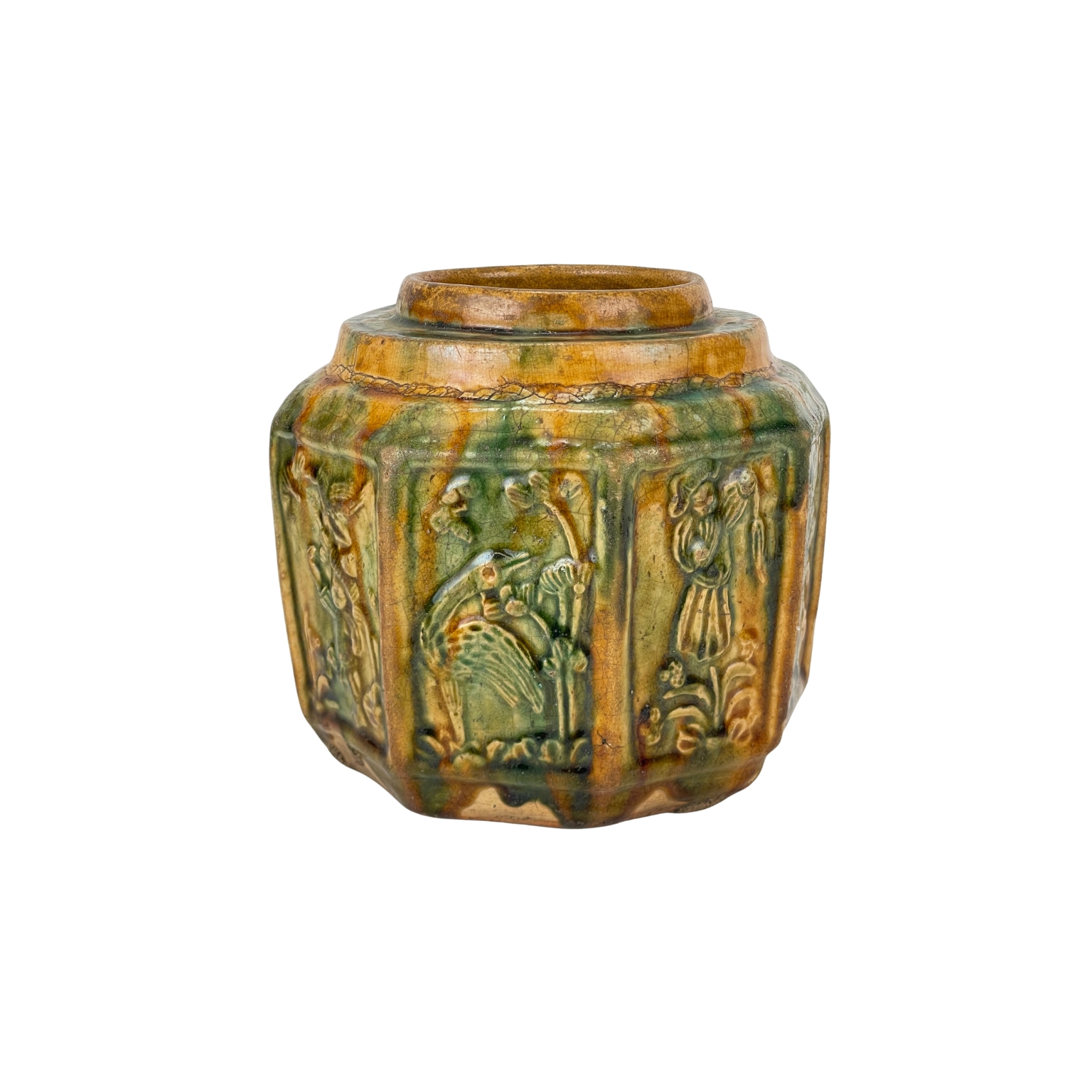 三彩八方人物罐A CHINESE SANCAI OCTOGAN JAR | Atasbid