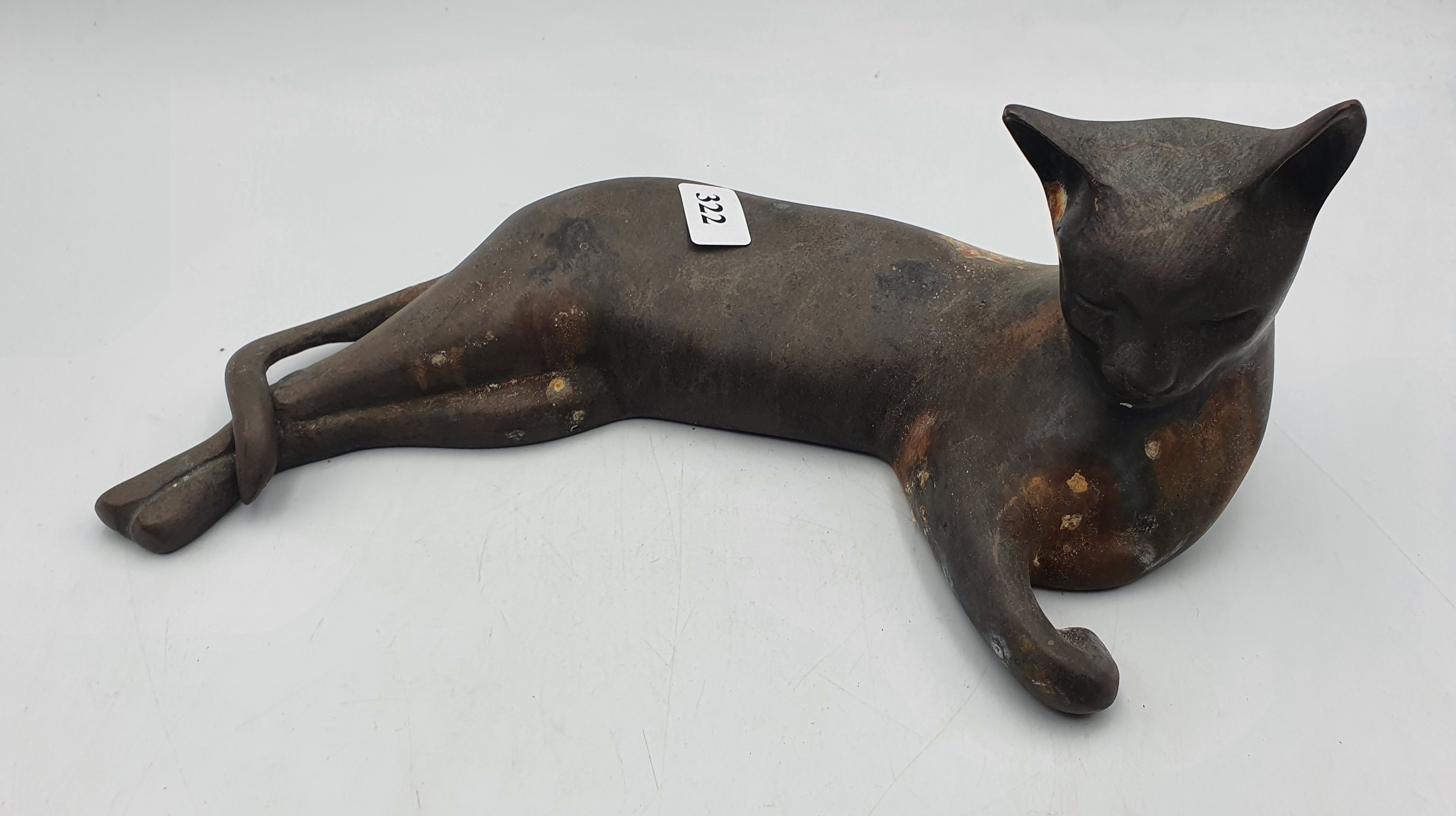 A Brass 'Recumbent Cat' Figure