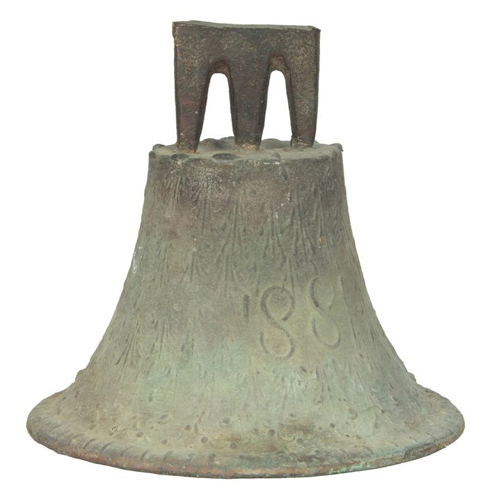 A Spanish Colonial bronze Mission bell, dated 1881