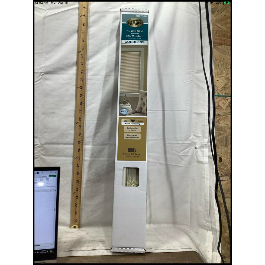 Hampton Bay 11" Cordless Vinyl Blind 23"W x 48"H Room Darkening