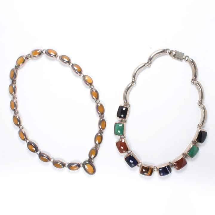 two hardstone and silver necklaces