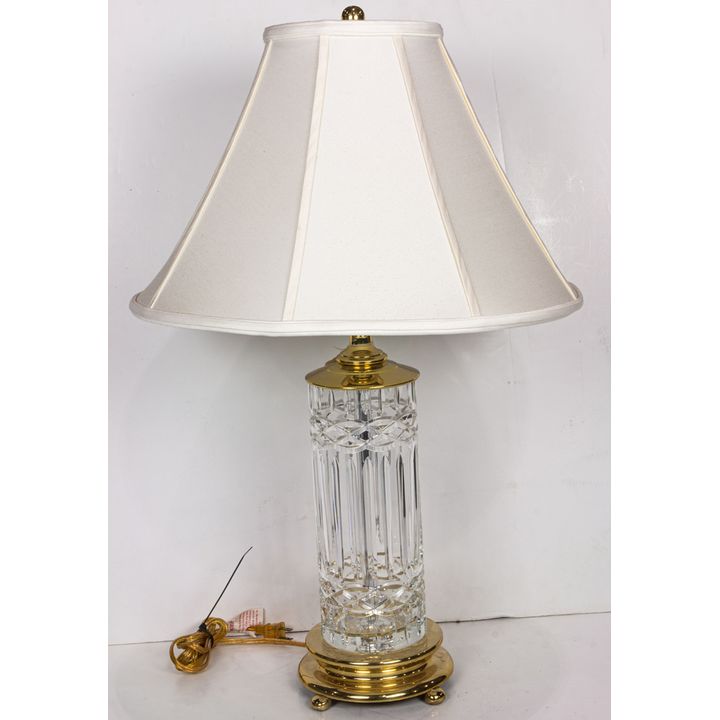 Waterford cut glass and laquered brass mounted table lamp with silk shade
