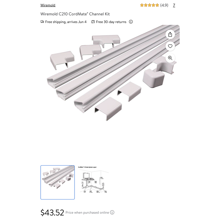 Wiremold C210 CordMate 12' Cord Hider Kit