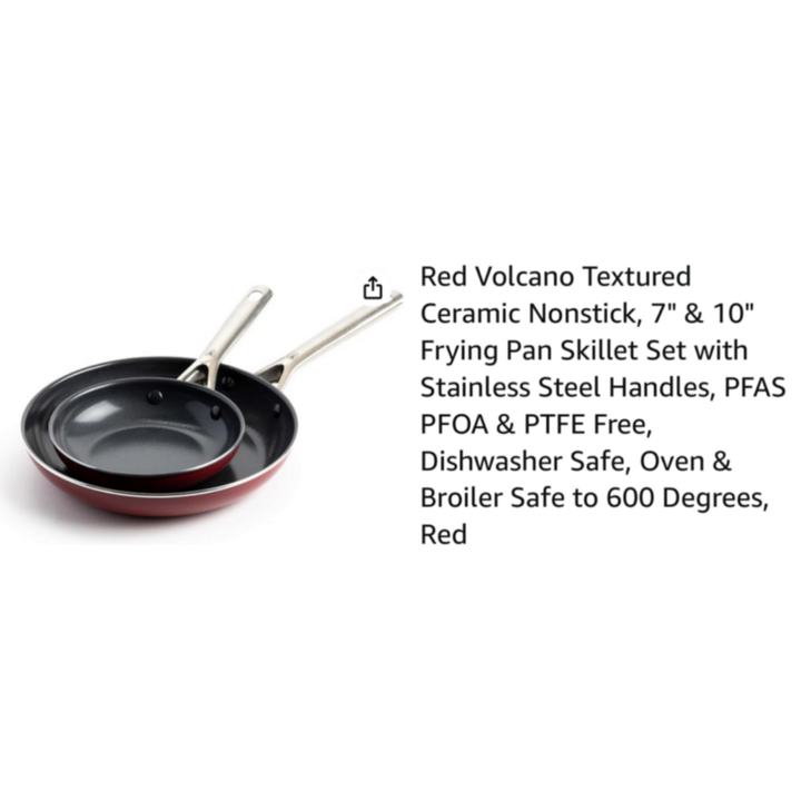 Red Volcano Ceramic Non-Stick Frying Pans 7"& 10"