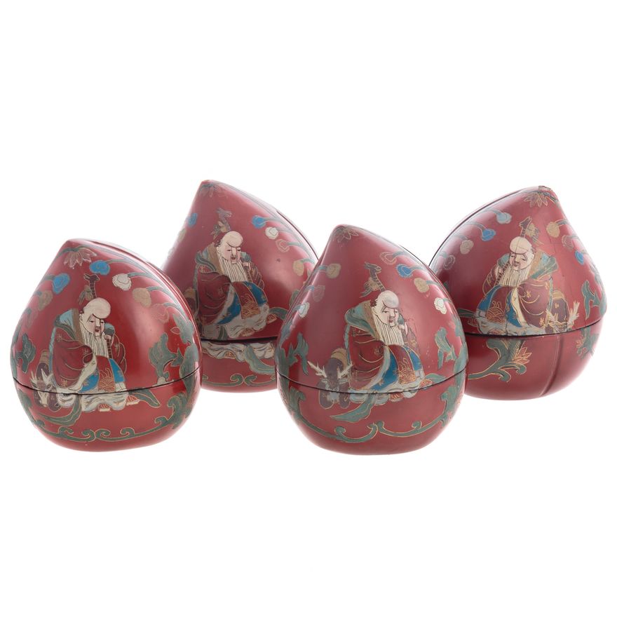 Four Japanese Painted Lacquer Fig Boxes