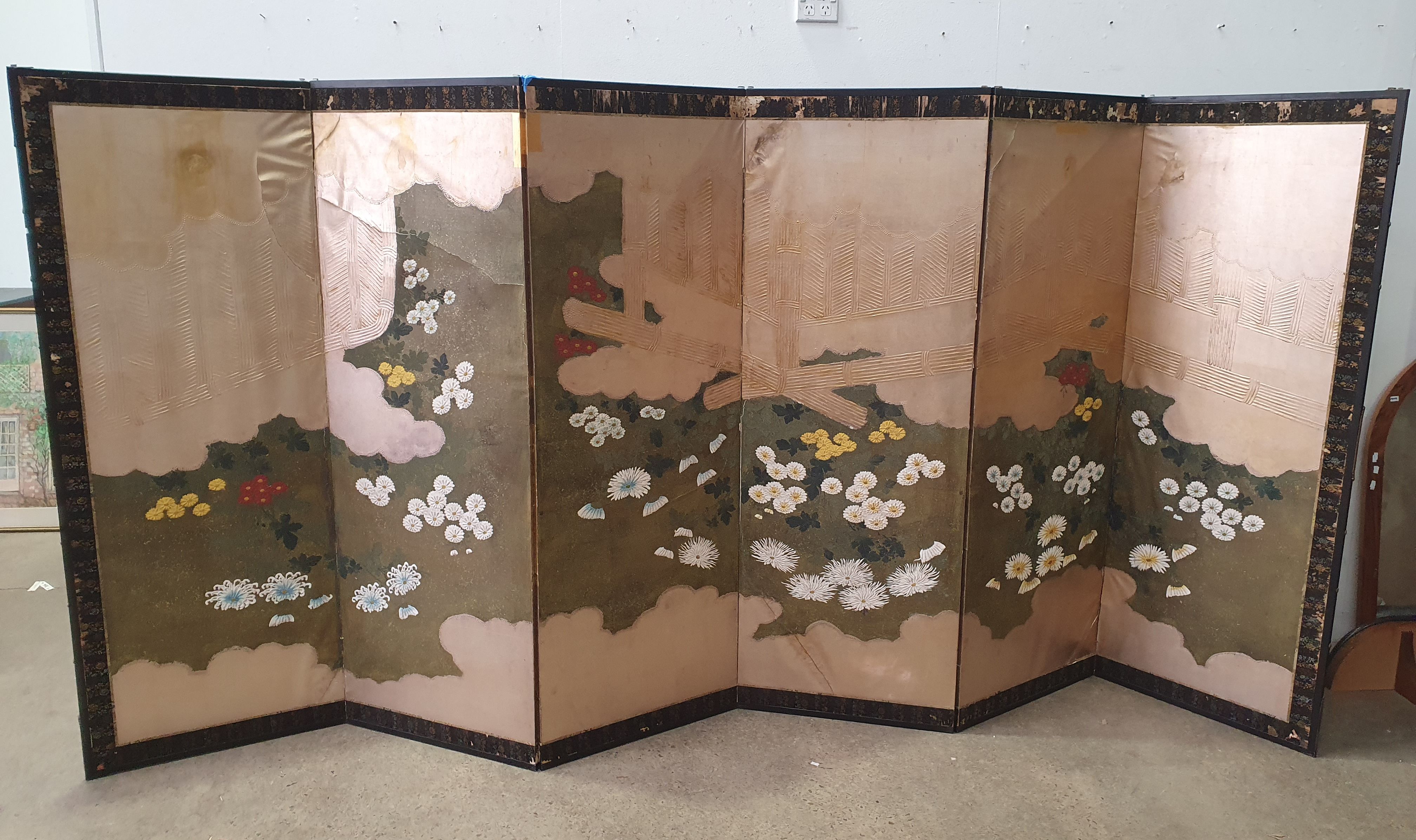 A Japanese Six-Panel Silk Screen
