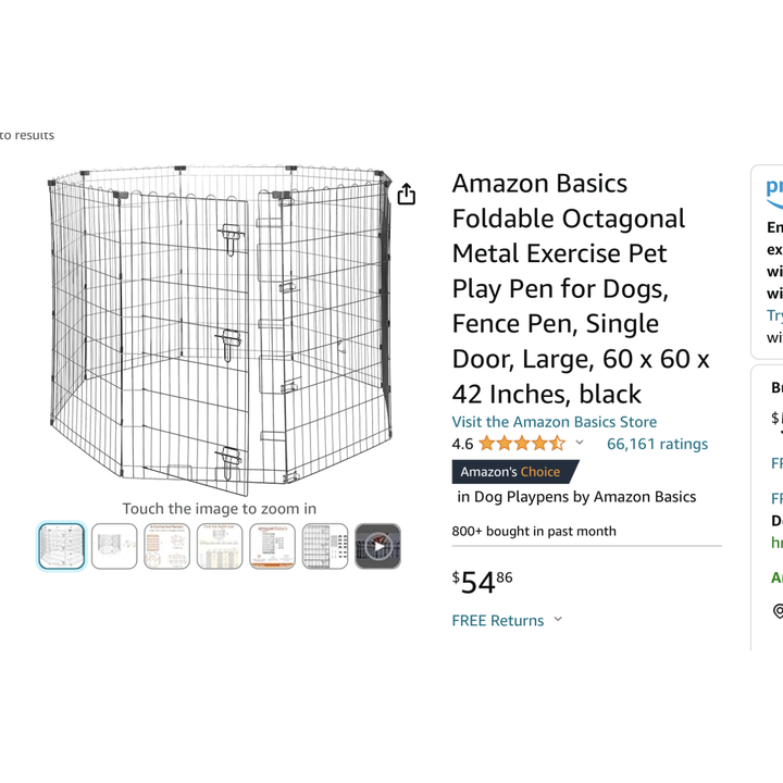 Amazon Basics Foldable Single Door Pet Pen 60"x60"42" (Black)