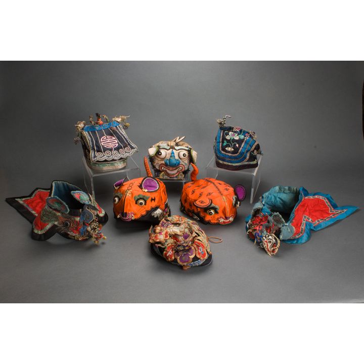 (lot of 8) Chinese silk children's hats