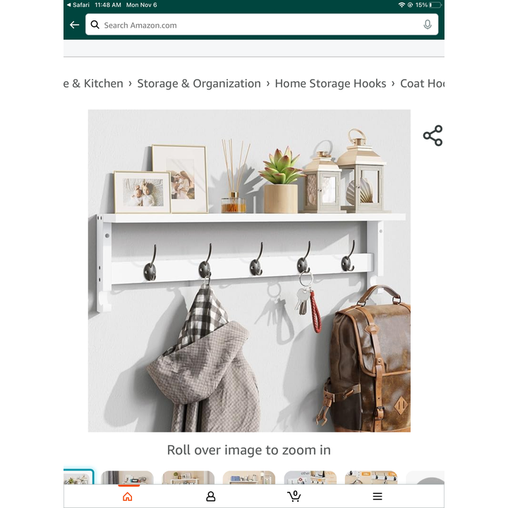 Ambird Coat Rack Wall Mount, White, 28.9x 4.5"