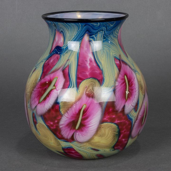 A Daniel Lotton glass Anthuriums floral vase