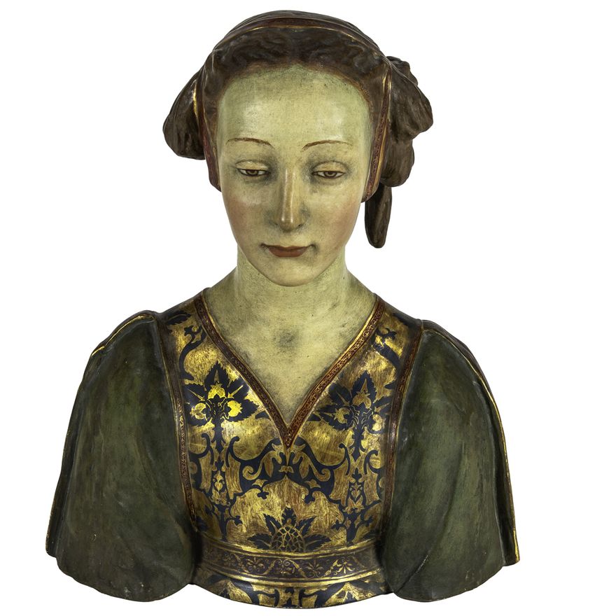An Italian painted terra cotta bust exhibited at 1915 Panama-Pacific International Exposition (PPIE) by Dini E