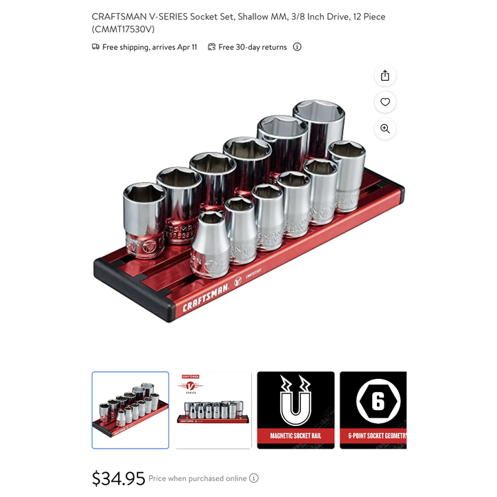 Craftsman V Series 3/8" Drive Metric 12pc Socket Set