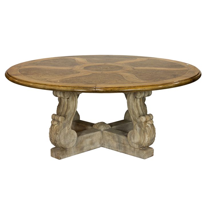 A Contemporary Baroque style marquetry decorated dining table