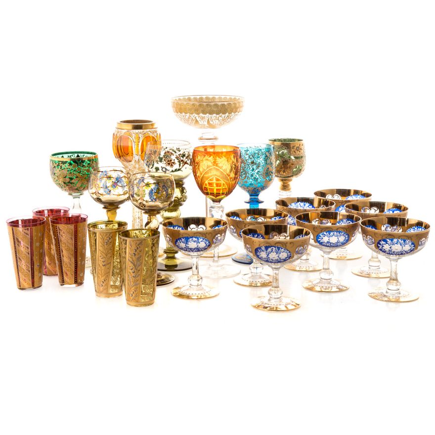 22 assorted Continental glass wine stems
