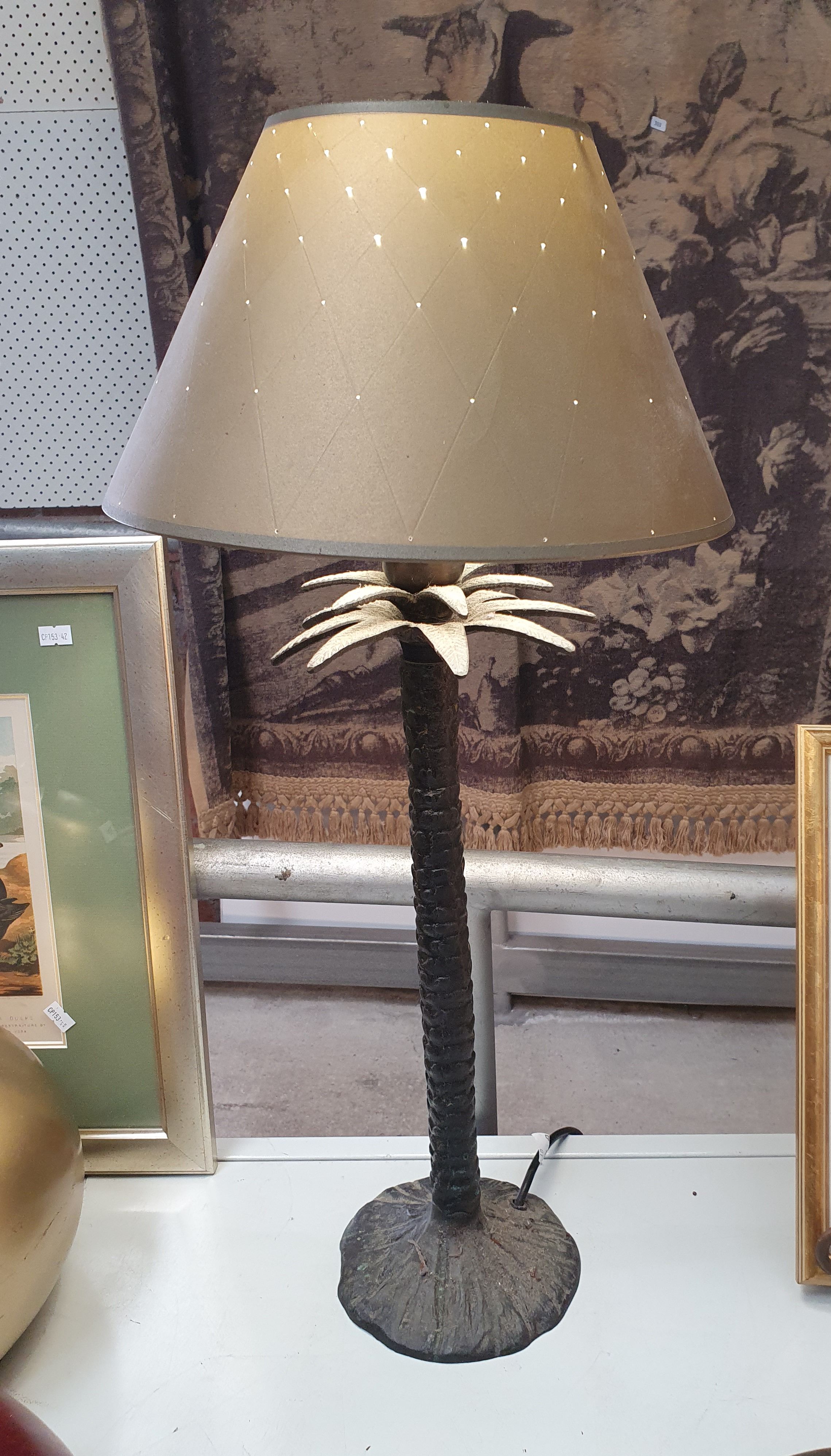 A Metal 'Palm Tree' Table Lamp With Shade