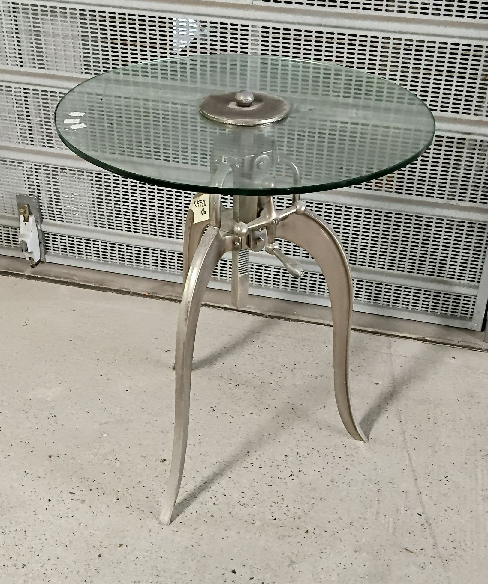 2058 · A INDUSTRIAL STYLE GLASS TOP OCCASIONAL TABLE