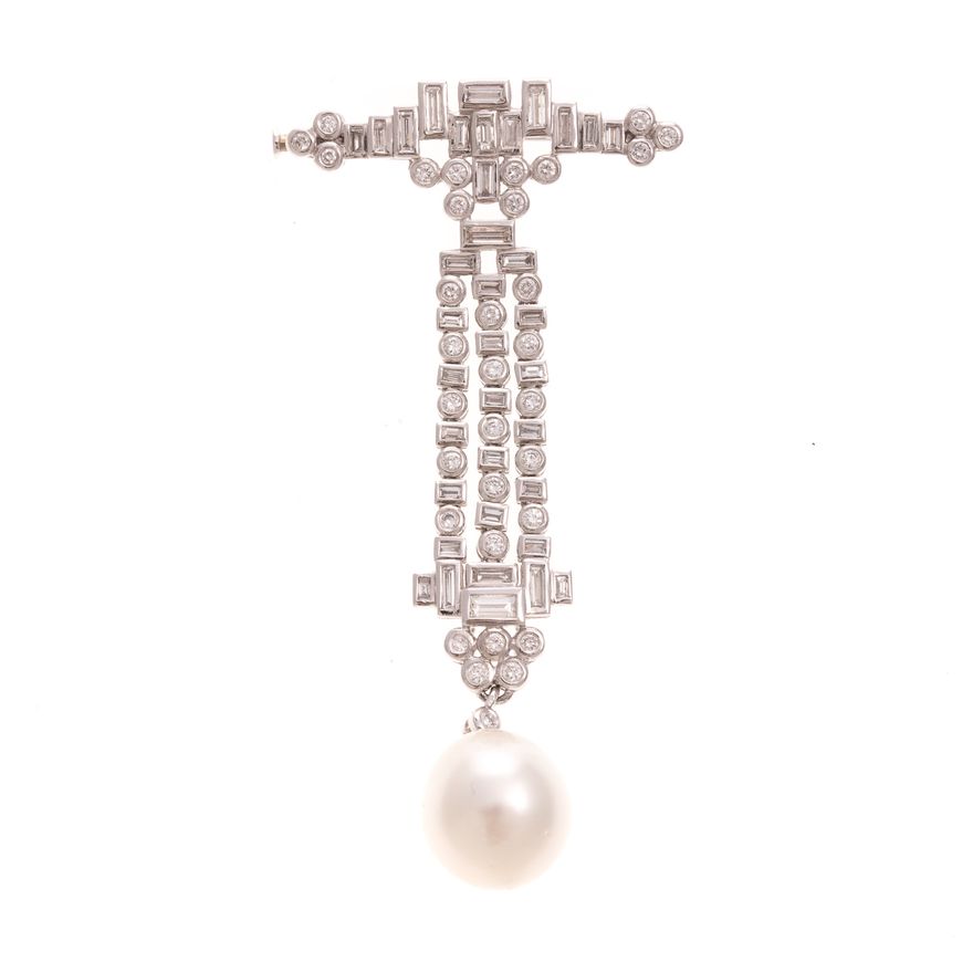 A Platinum Diamond South Sea Pearl Pin