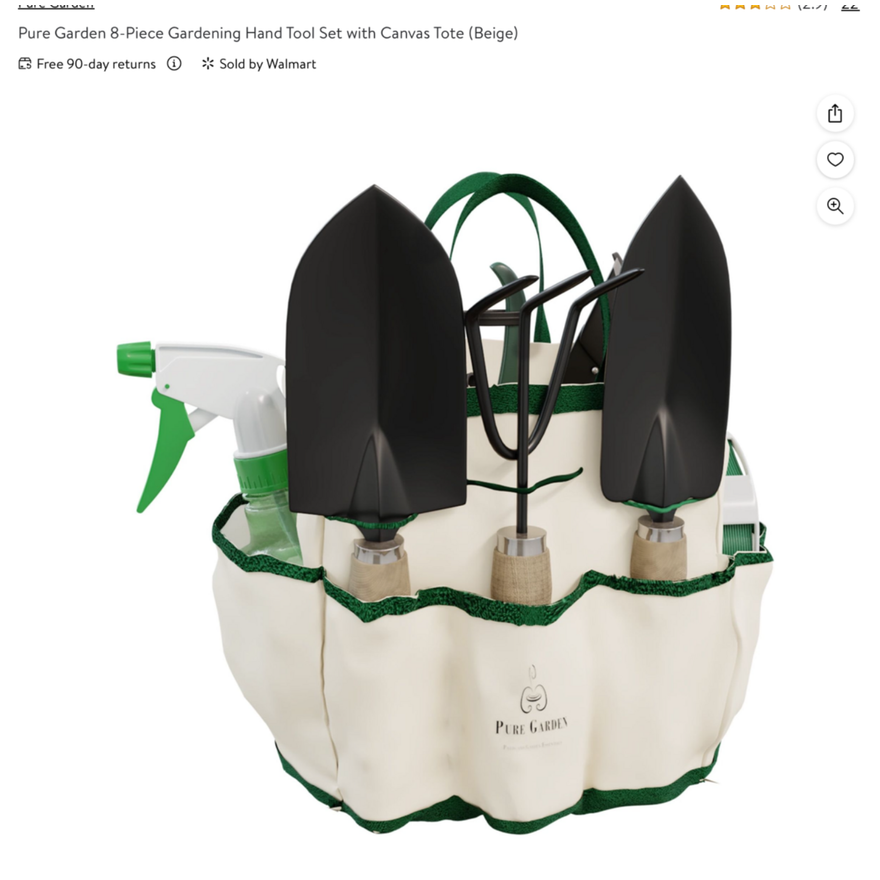Pure Garden 8 Pc Gardening Hand Tool Set With Canvas Tote