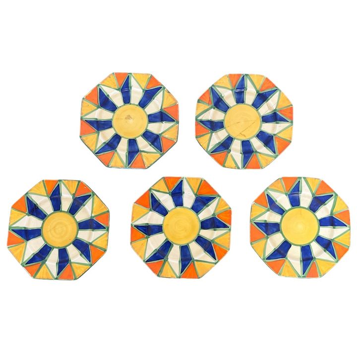 Set of (5) CLARICE CLIFF Bizarre Ware Pottery Saucers