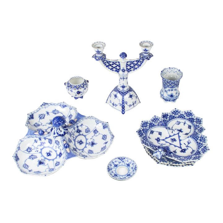 A group of Royal Copenhagen porcelain in the Blue Fluted Full Lace pattern
