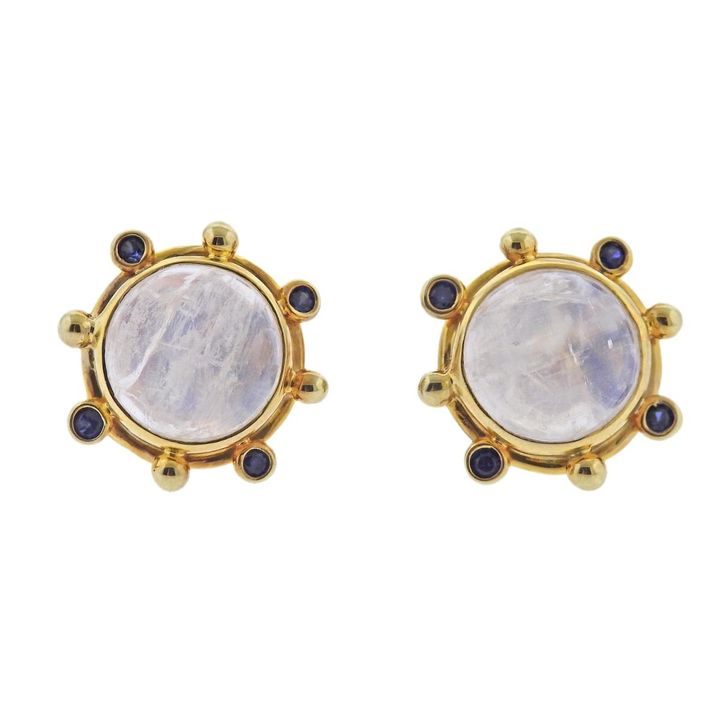 Maz Moonstone Kyanite Gold Earrings