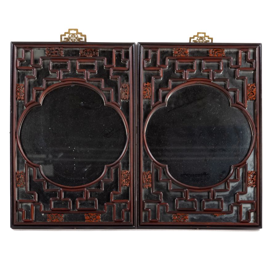 A Pair of Chinese Carved Hardwood Mirrors