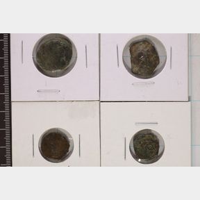 4 ROMAN ANCIENT COINS. 1 IS A CUPPED COIN