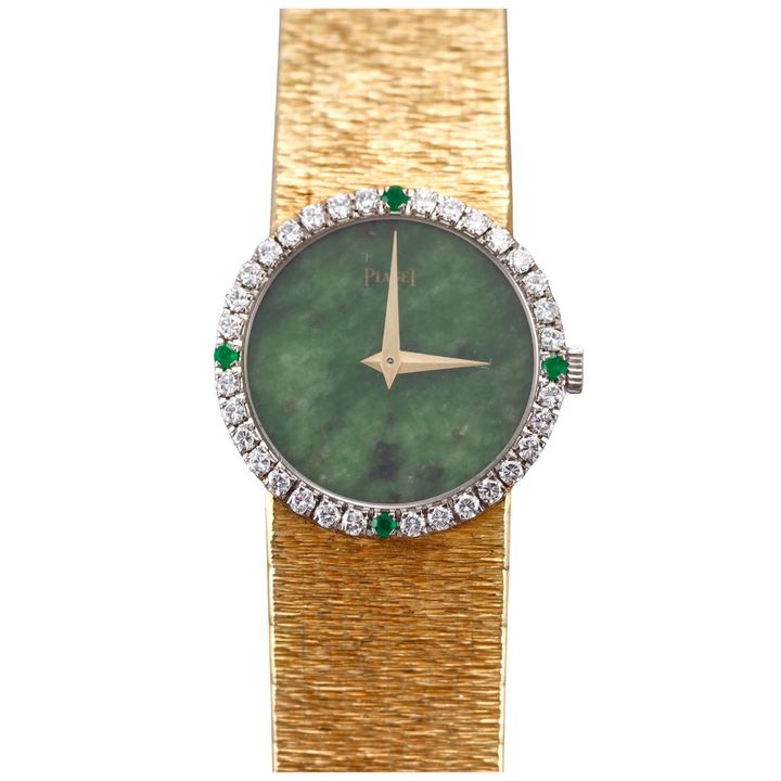 Vintage Piaget Gold Nephrite Dial Diamond Emerald Ladies Watch 9706 A 6