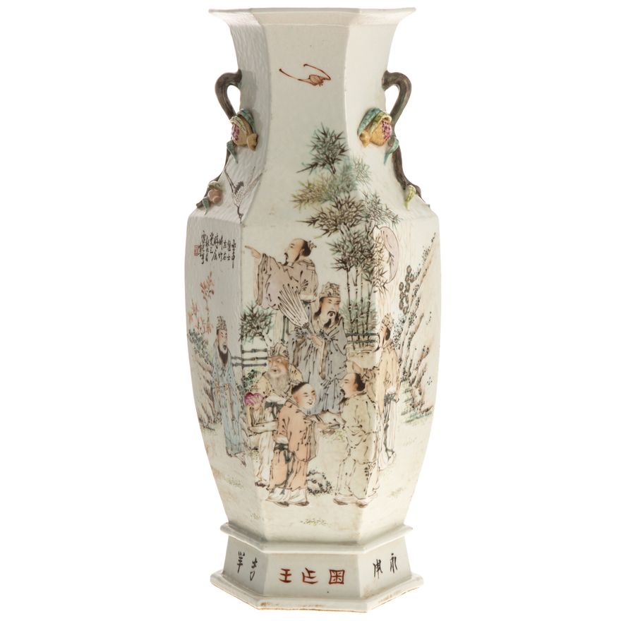 A Chinese Famille Rose Hexagonal Vase