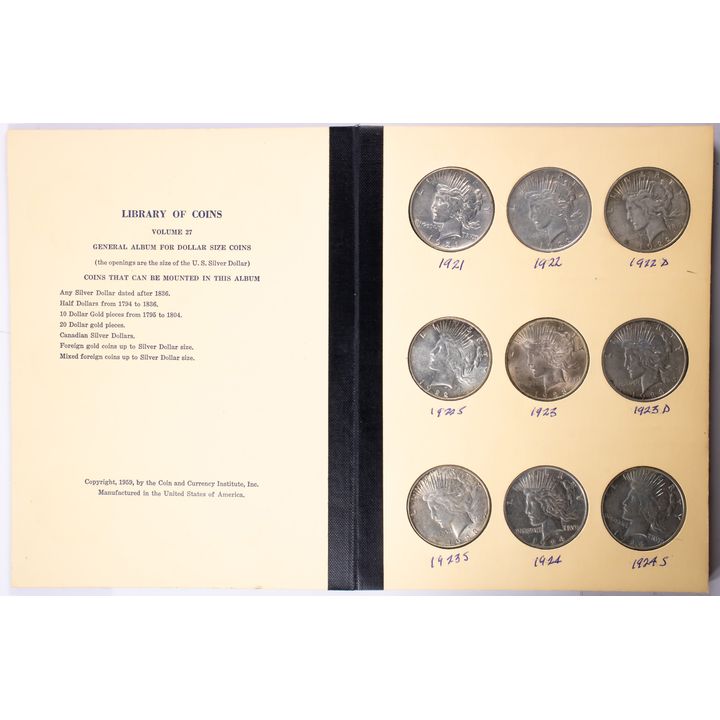 An almost complete (set of 24) Peace Silver Dollars AU/BU condition