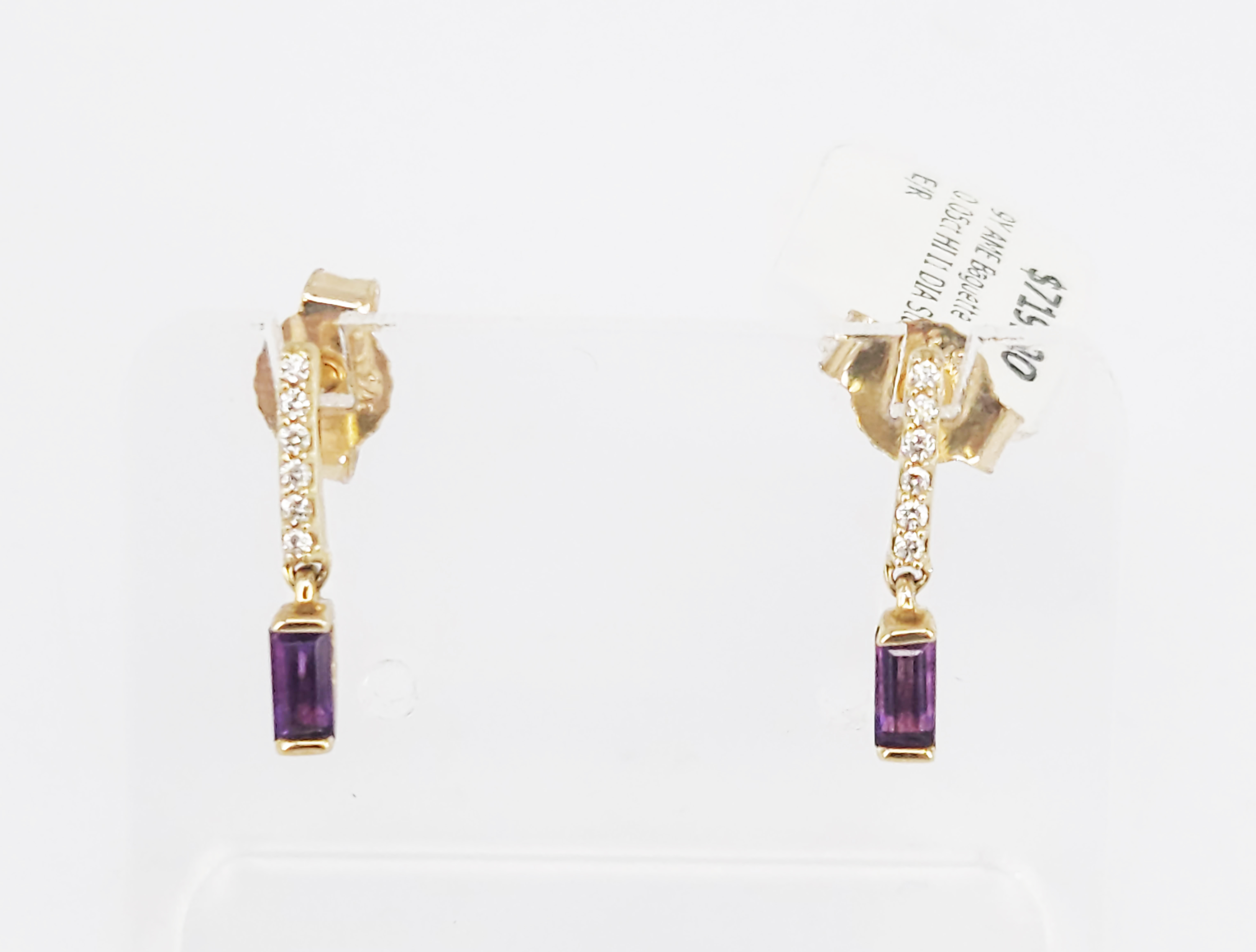 A Pair Of 9ct Yellow Gold Amethyst And Diamond Baguette Earrings