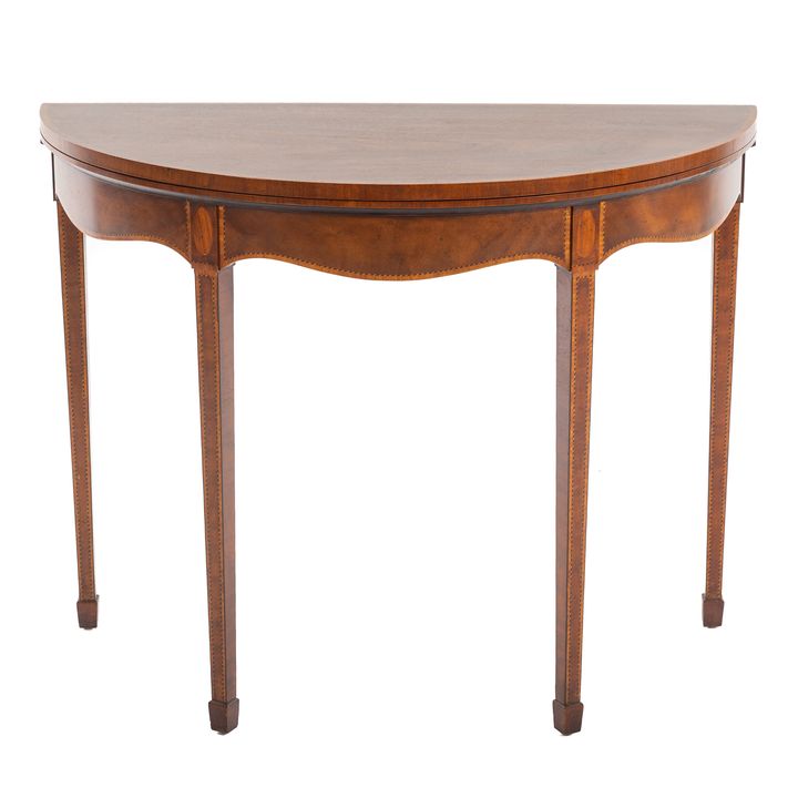 Baker Mahogany Inlaid Demilune Games Table