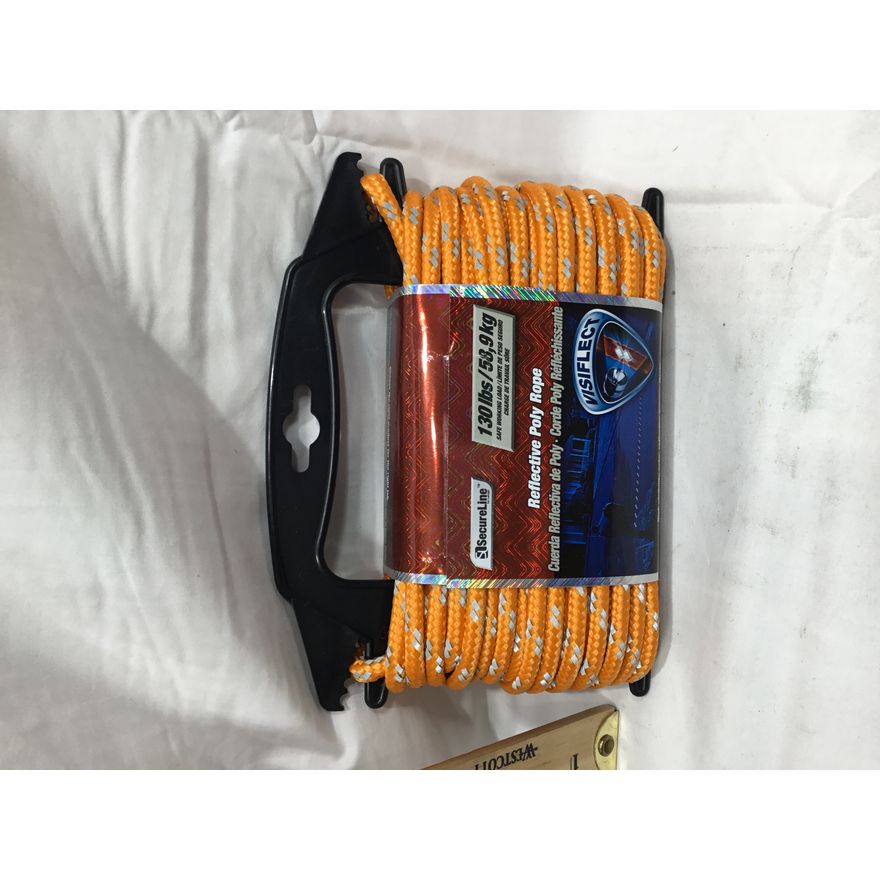 Secure Line 50ft x 1/4in) Reflective Poly Rope- Orange