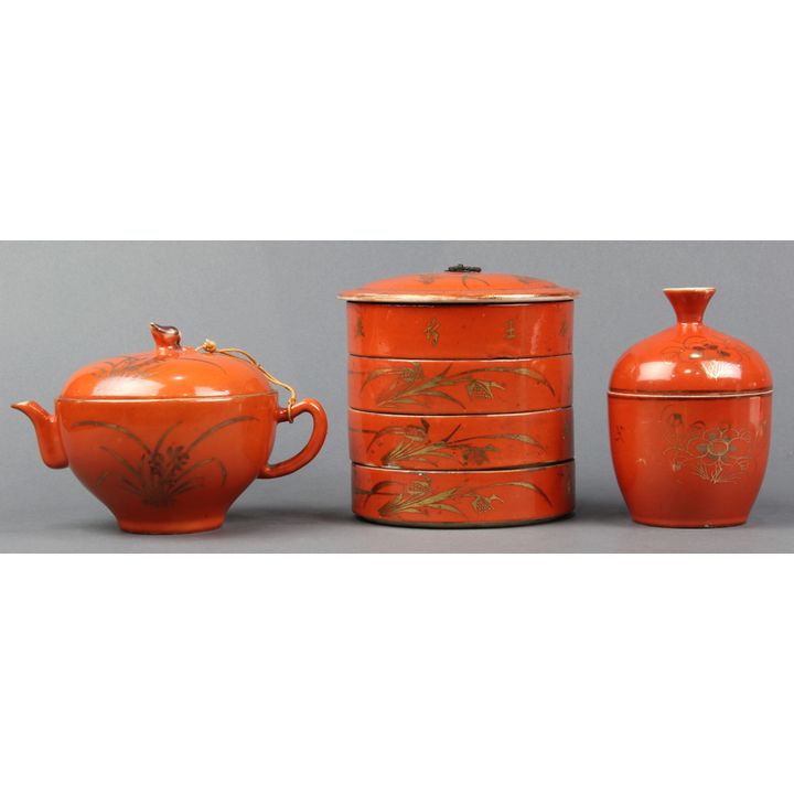 Group of Chinese Gilt Orange Porcelain